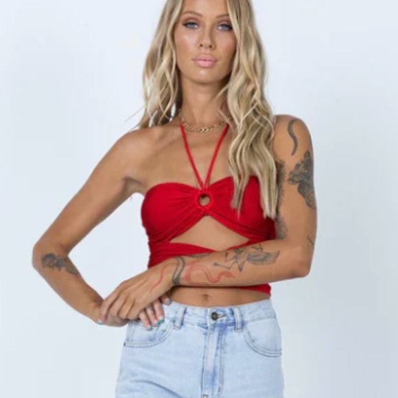 Princess Polly LORIELLA RING DETAIL CROP TOP RED NWT - Picture 9 of 13
